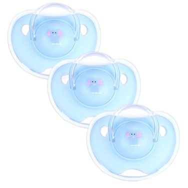 Luqu Pacifier Silicone Flat Head 6+m-Blue-Pack of 3