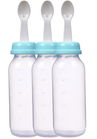وحدة تغذية طعام مع ملعقة ، 240 مل، لون أزرق- 3 قطعة