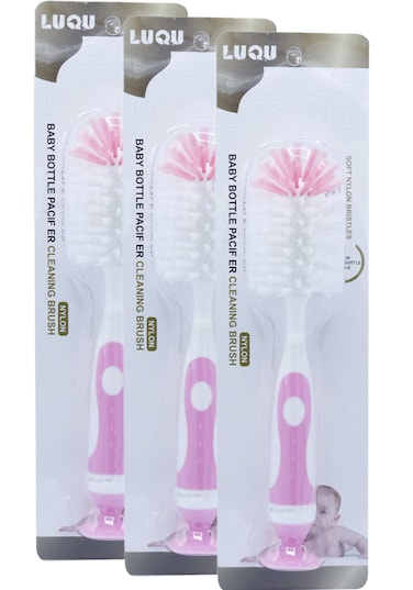 فرشاة تنظيف الزجاجة والحلمة وردي-3 قطعة