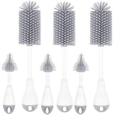 مجموعة فرش سيليكون لزجاجات الأطفال من - 3 في 1، وردي-3 قطعة