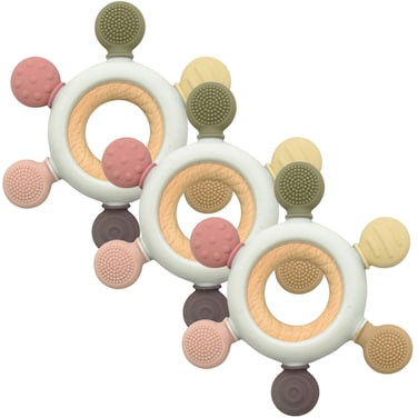 عضاضة لوكو سيليكون + خشب - سداسية - 3 قطعة