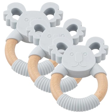 Silicone + Wood Teether- Head-Pack of 3