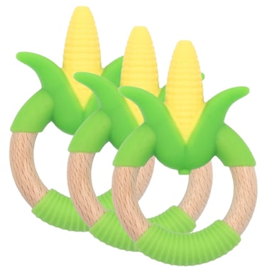 Silicone + Wood Teether- Flower-Pack of 3