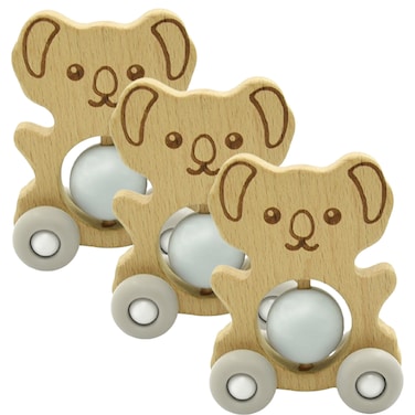 Silicone + Wood Teether- Wheelie Toy-Pack of 3