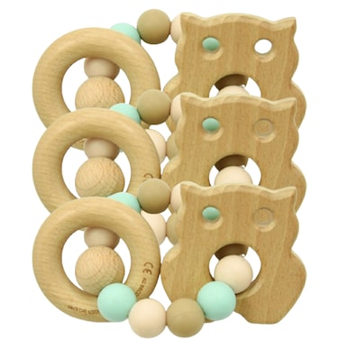 Silicone + Wood Teether- Bird-Pack of 3