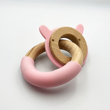 Silicone + Wood Teether- 2 Rings-Pack of 3