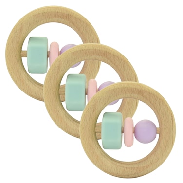 Silicone + Wood Teether- Circle-Pack of 3
