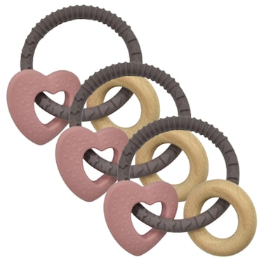 عضاضة خشبية + سيليكون - قلب - 3 قطعة