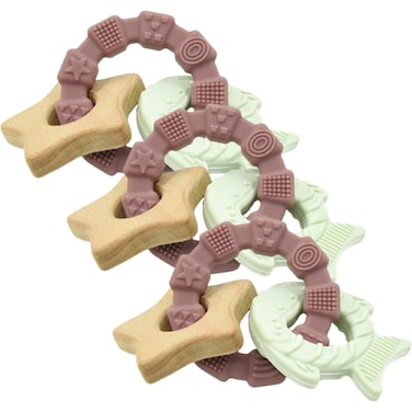 عضاضة خشبية + سيليكون - شكل نجمة -3 قطعة