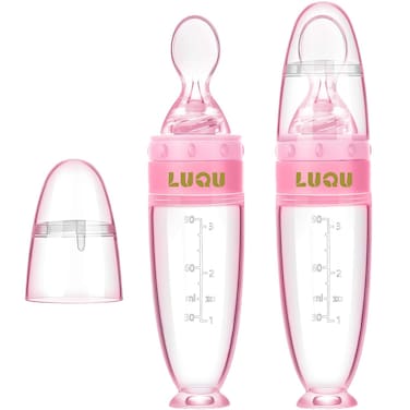 Luqu Food Feeder Silicone With Spoon-Pink-Pack of 2