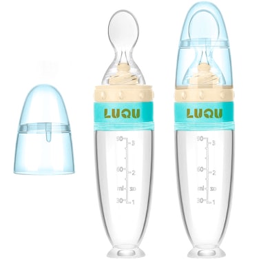 Luqu Food Feeder Silicone With Spoon-Blue-Pack of 2