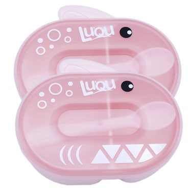 وعاء التغذية مع الملعقة وردي- 2 قطعة