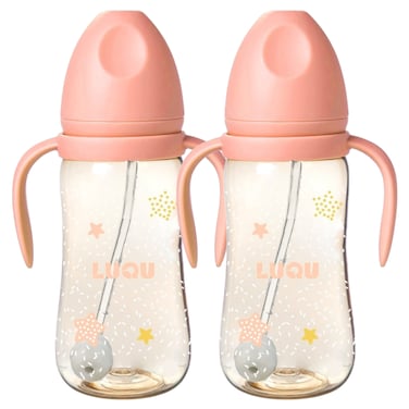 Feeding Bottle PPSU With Handle-300ml-Pink-Pack of 2