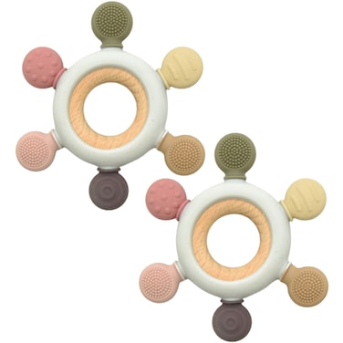 Silicone + Wood Teether- Hexagon-Pack of 2