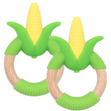 Silicone + Wood Teether- Flower-Pack of 2