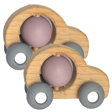 Silicone + Wood Teether- Car-Pack of 2