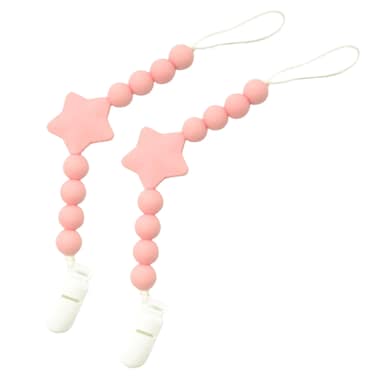 حامل لهاية سيليكون شكل حبات خرز - وردي- 2 قطعة