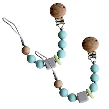 Silicone Pacifier Wood Beads- Blue -Pack of 2