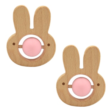 Silicone + Wood Teether- Center Ball-Pack of 2