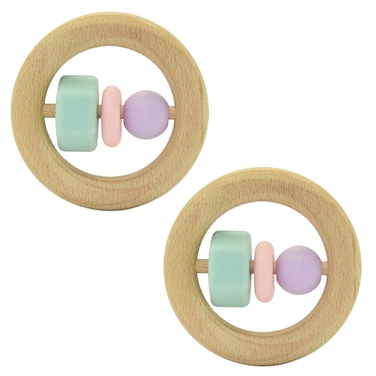 Silicone + Wood Teether- Circle-Pack of 2
