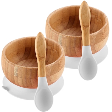 Silicone + Wood- Bowl &amp; Spoons-Pack of 2