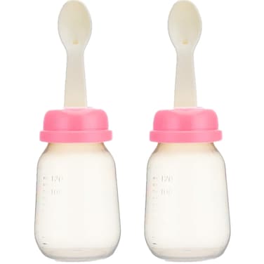 وحدة تغذية طعام مع ملعقة ، 120 مل، لون وردي- 2 قطعة