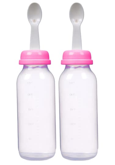 وحدة تغذية طعام مع ملعقة ، 240 مل، لون وردي- 2 قطعة