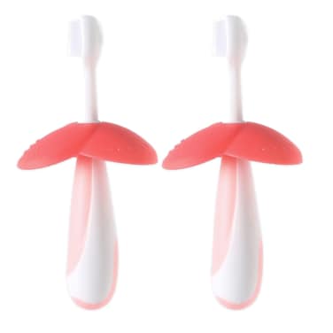 فرشاة أسنان السيليكون شكل زهرة وردي-2 قطعة