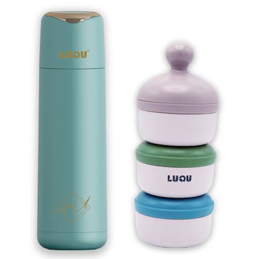 LuQu Northern Double Wall Vacuum Insulated Bottle and Formula Milk Powder Dispenser(Blue)