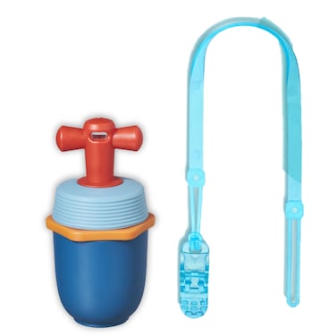 Fruit Pacifier Feeder for Baby Teething Relief and Silicone Pacifier Clip, 100% Silicone Pacifier Strap with Clip Keeps Pacifiers, Teethers &amp; Small Toys in Place(BLUE)