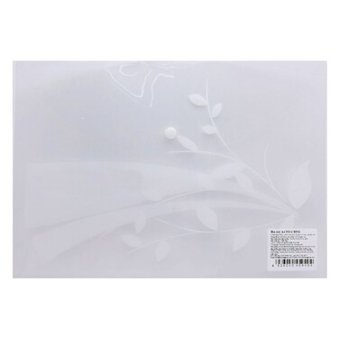 FlexOffice A4 Button Folder FO-CBF02, Transparent Plastic, 34x24x0.3 Cm, 20g, Holds Up To 125 Sheets (Random Pattern)
