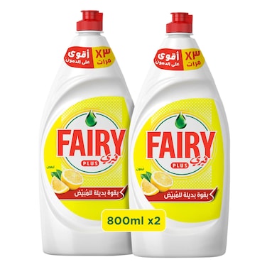 Fairy Plus Lemon Dishwashing Liquid With Alternative Power to Bleach, 2x800 mL