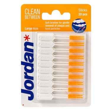 Jordan Clean Between Teeth Dental Sticks Large 20 Pieces Yellow/White