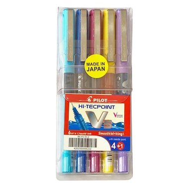 Pilot - V5 Liquid Ink Fountain Pen Set, 4 Pieces + 1 Free