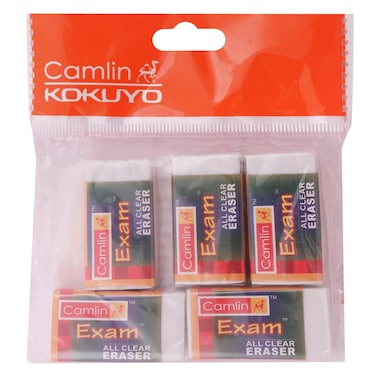 Camlin Kokuyo - All Clear Eraser, 5 Pieces, White