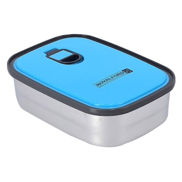 Royalford Stainless Steel Rectangle Food Container Blue/Silver 350ml