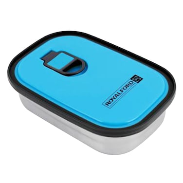 Royalford Stainless Steel Rectangle Food Container Blue Silver 680ml