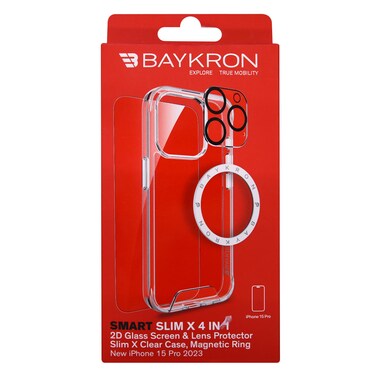 Baykron Smart slim X Mag 3 in 1 2D Screen &amp; Lens Protector and Slim X Clear Mag Case For iPhone 15 Pro