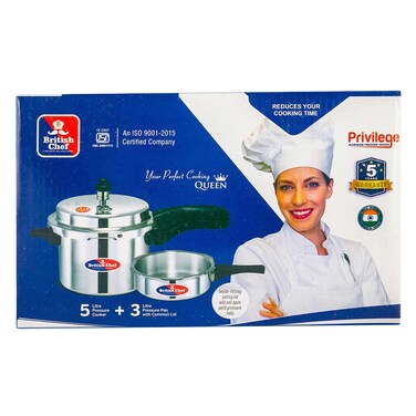 الشيف البريطاني - طقم من قطعتين، طنجرة ضغط من الألومنيوم 5 لتر / 3 لتر