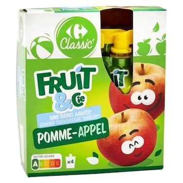 Carrefour Classic Low Sugar Fruits And Cie Pomme Apple Compote 90g x Pack of 4