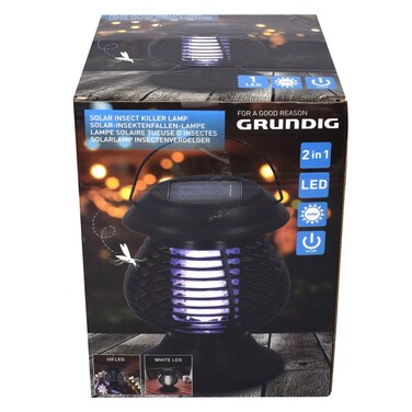 Grundig Solar Insect Lamp, 2-In-1 Mood Lighting &amp; Insect Killer, Splash Proof, Black, 13x18.5cm
