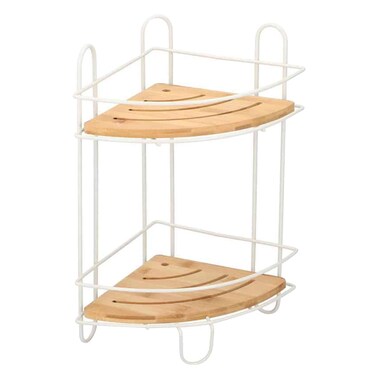 Metal and Bamboo Corner Bathroom Shelf with 2 Space Saving Shelves