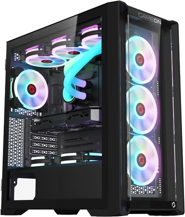 جيم اون صندوق كمبيوتر للالعاب ميدنايت سيريز ميد تاور من فورتيكس اضاءة ايه ار جي بي + دبليو ام زجاج مقوى 0.8 ملم مراوح مثبتة مسبقا مع فلاتر غبار توافق لوحة واسعة اسود جو فورتكس Usb