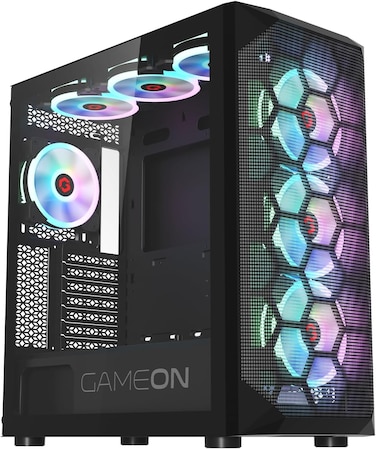 GAMEON Emperor Midnight I Series PC Gaming Case - Mid Tower, Tempered Glass Side Panel, ARGB+PWM Lighting, Pre-Installed Cooling Fans, Wide Motherboard Support - Black