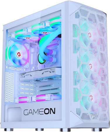 GAMEON Emperor Arctic I Series PC Gaming Case - Mid Tower, 120mm ARGB+PWM Lighting, 7 Pre-Installed RGB Cooling Fans, Tempered Glass, Dust Filters, Wide Motherboard Support - White