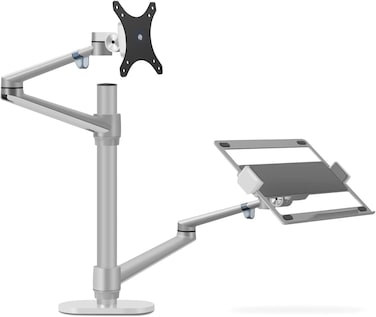 UPERGO OLL-3L Aluminum 2 In 1 Monitor Arm, Laptop Stand And Mount For Gaming Office Use, 17" - 27", Each Arm Upto 7 KG Silver