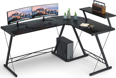 GAMEON 3 in 1 L-Shaped Slayer II XL Series Gaming Desk Minimalist Spacious Work Study Gaming Setup With Large Tabletop Accessories Stand Durable Sturdy Design - Black