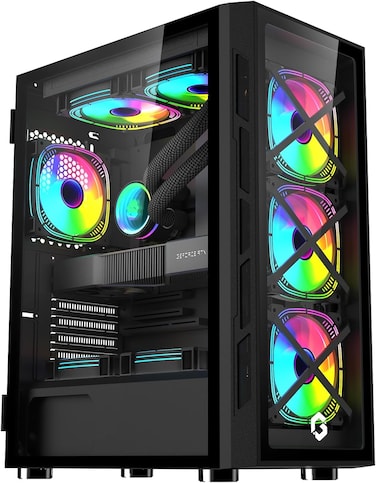GAMEON TRIDENT III Gaming PC Case - EATX/ATX/M-ATX/ITX Support, Tempered Glass, ARGB+PWM Lighting, Pre-installed 4 Fans, 360mm Water Cooling Ready - Black