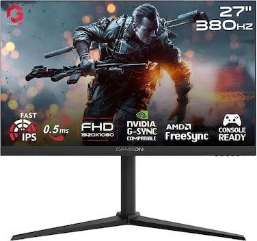 جيم اون شاشة العاب سوداء 27 انش FHD 1920x1080p IPS بسرعة 380Hz 0.5 مللي ثانية 2.1 HDMI مزامنة حرة وجي سينك ومساعد تقاطع يدعم HDR وPS5 وVRR من GOMP27FHD380IPS