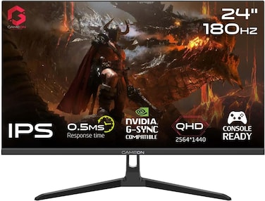 GAMEON 24&rdquo; IPS Gaming Monitor - QHD 2K Resolution, 180Hz, 0.5ms Response Time, HDMI 2.1, FreeSync G-Sync, Built-in Speakers, HDR Ready, Console Compatible, GOAE24QHD180IPS - Black